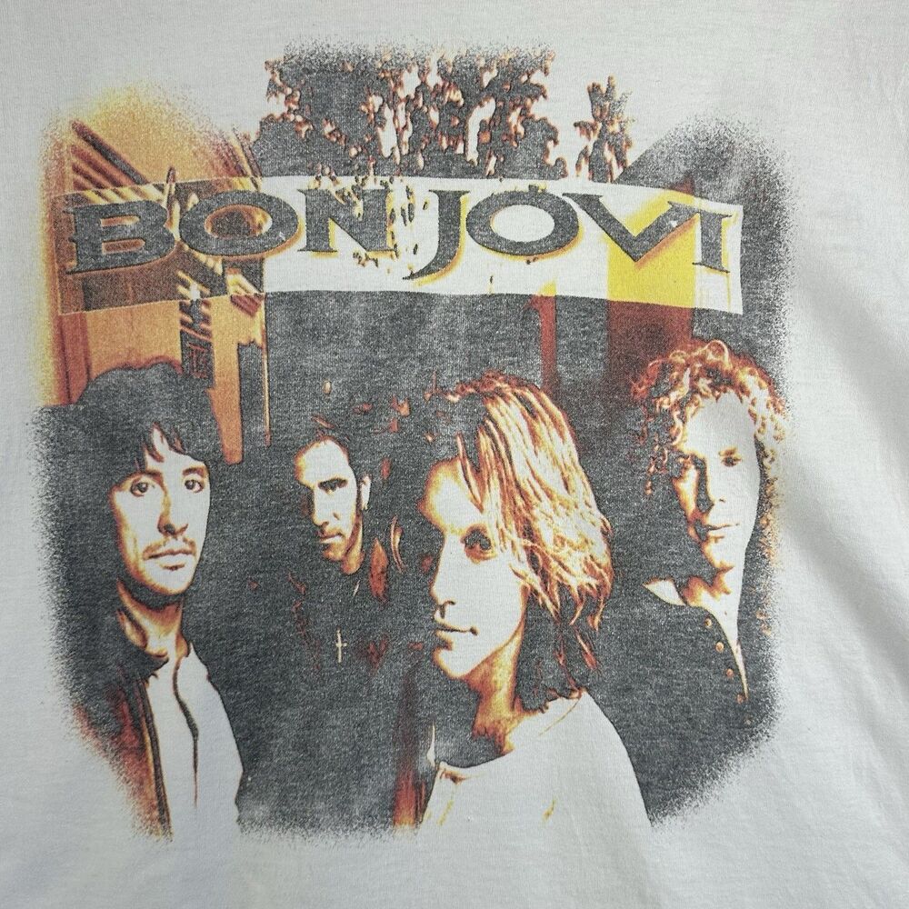 Vintage Bon Jovi Tour 1995 Single Stitch Graphic T-Shirt White Unisex Size XL - Picture 5 of 10